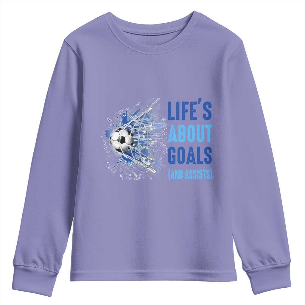 Soccer Lover Youth Sweatshirt Life's About Goals And Assists Coach - Wonder Print Shop