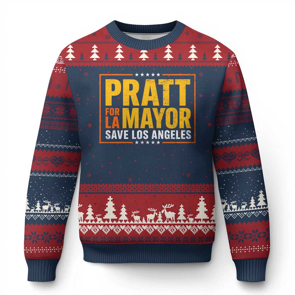 Pratt For Mayor Save Los Angeles Ugly Christmas Sweater Spencer Supporter
