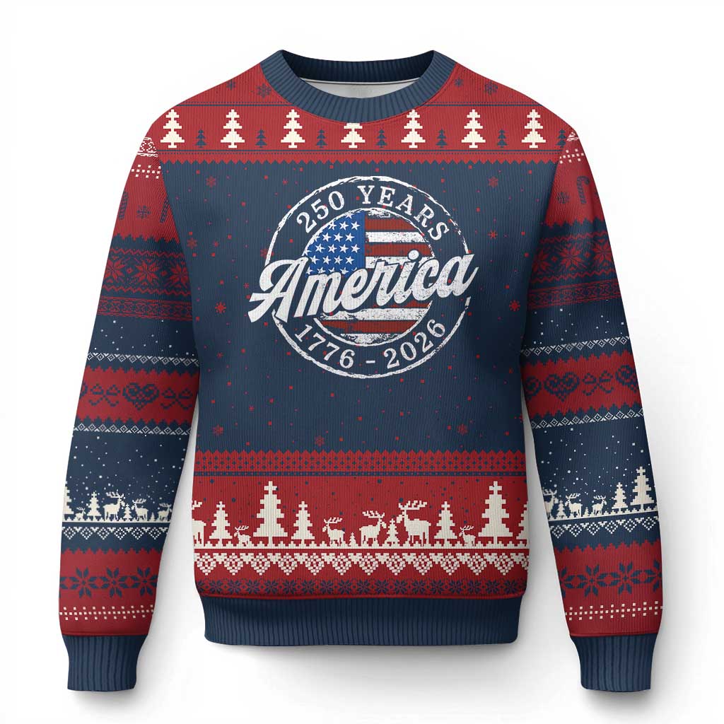 America 250 Years 1776 2026 Ugly Christmas Sweater 250th Anniversary USA Vintage USA Flag