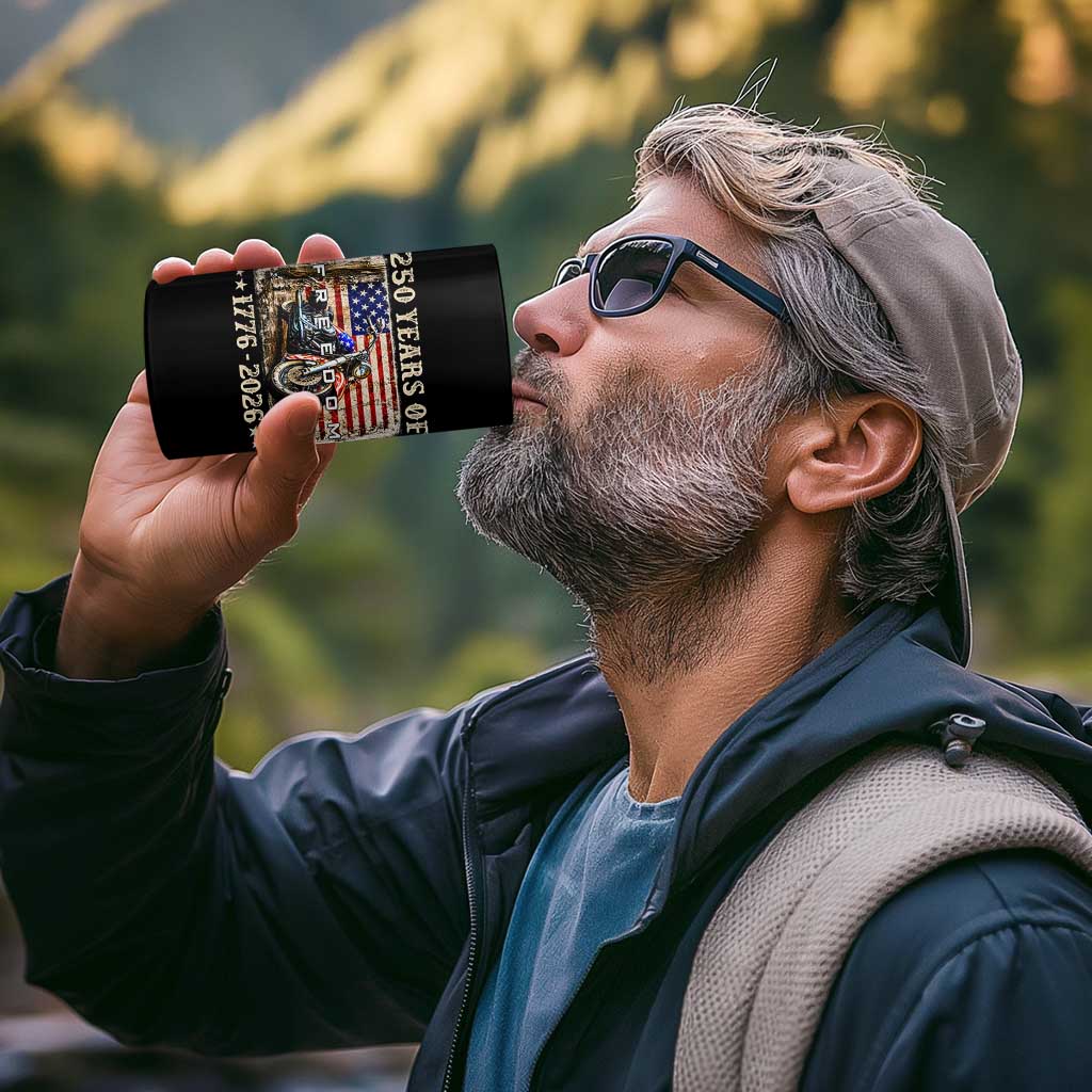 250 Years Of Freedom Motorcycle Patriotic Biker 1776 2026 4 in 1 Can Cooler Tumbler
