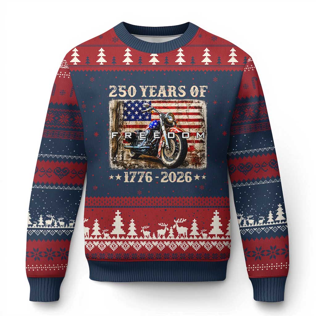 250 Years Of Freedom Motorcycle Patriotic Biker 1776 2026 Ugly Christmas Sweater