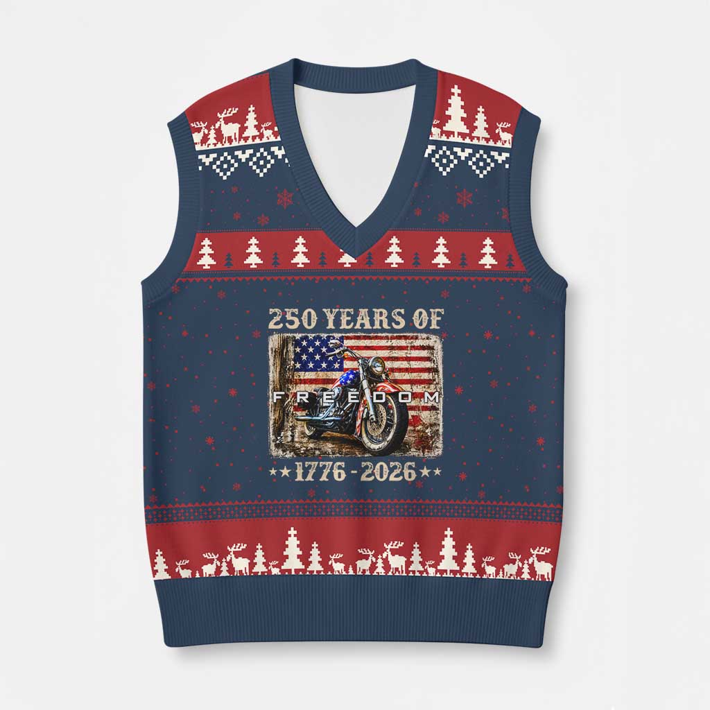 250 Years Of Freedom Motorcycle Patriotic Biker 1776 2026 V-Neck Knit Sweater Vest