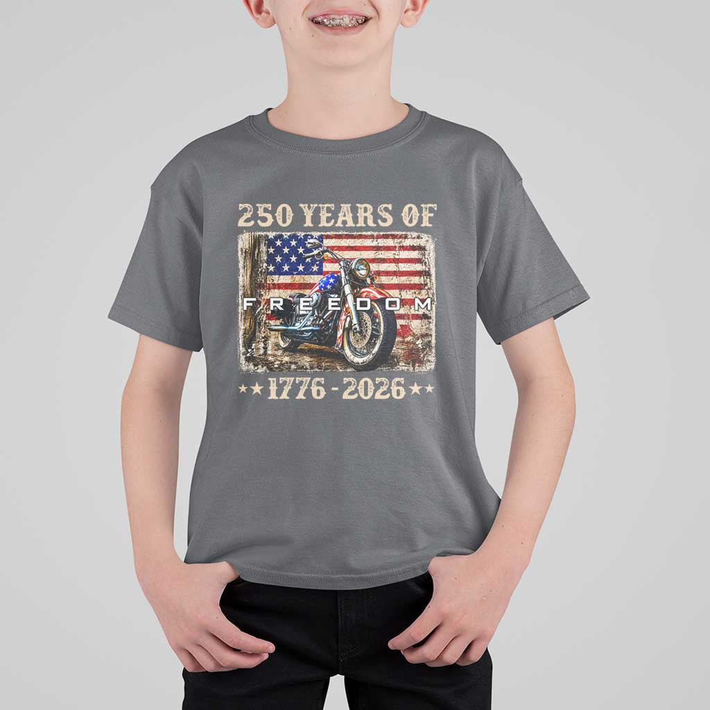 250 Years Of Freedom Motorcycle Patriotic Biker 1776 2026 T Shirt For Kid