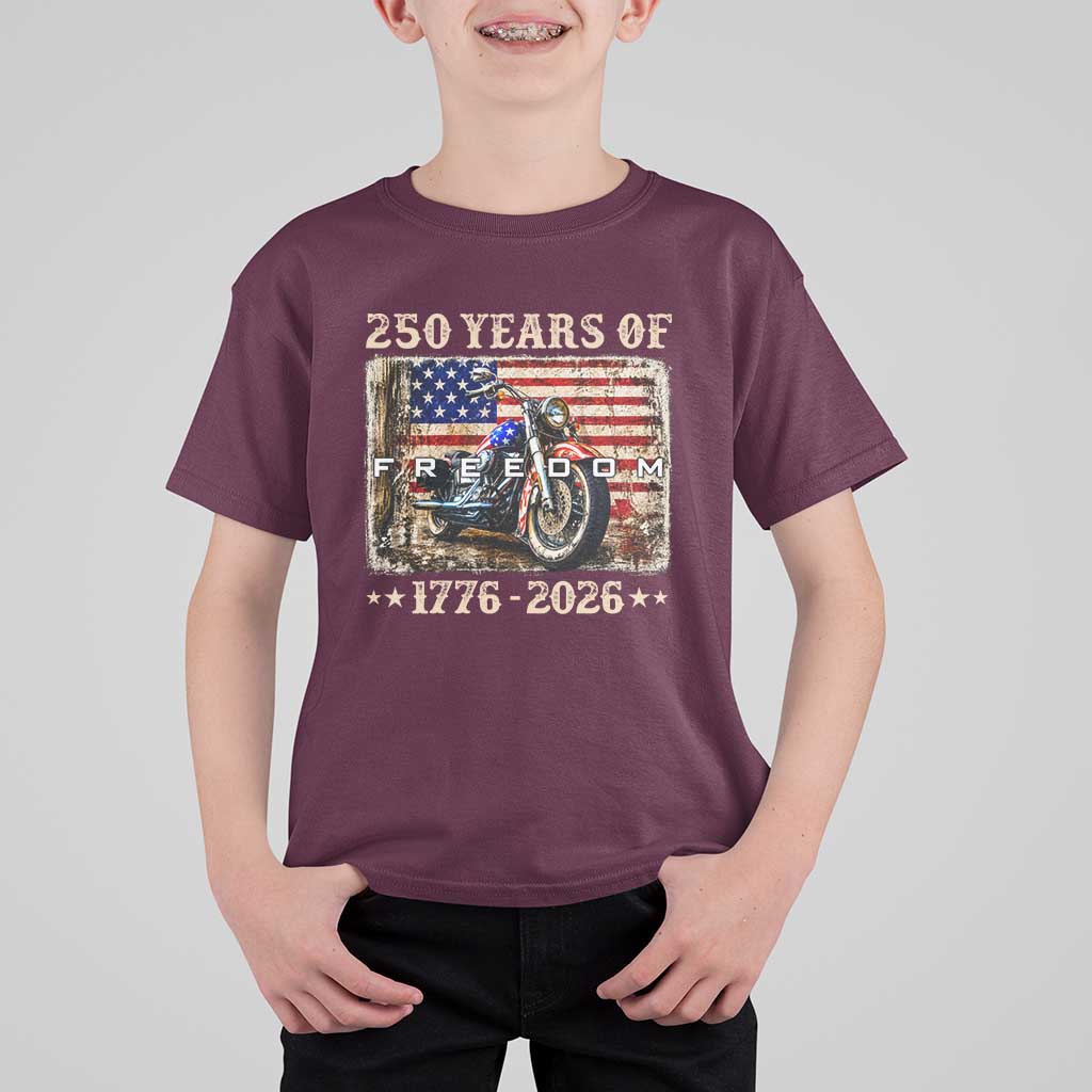 250 Years Of Freedom Motorcycle Patriotic Biker 1776 2026 T Shirt For Kid