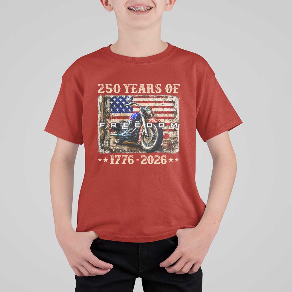 250 Years Of Freedom Motorcycle Patriotic Biker 1776 2026 T Shirt For Kid