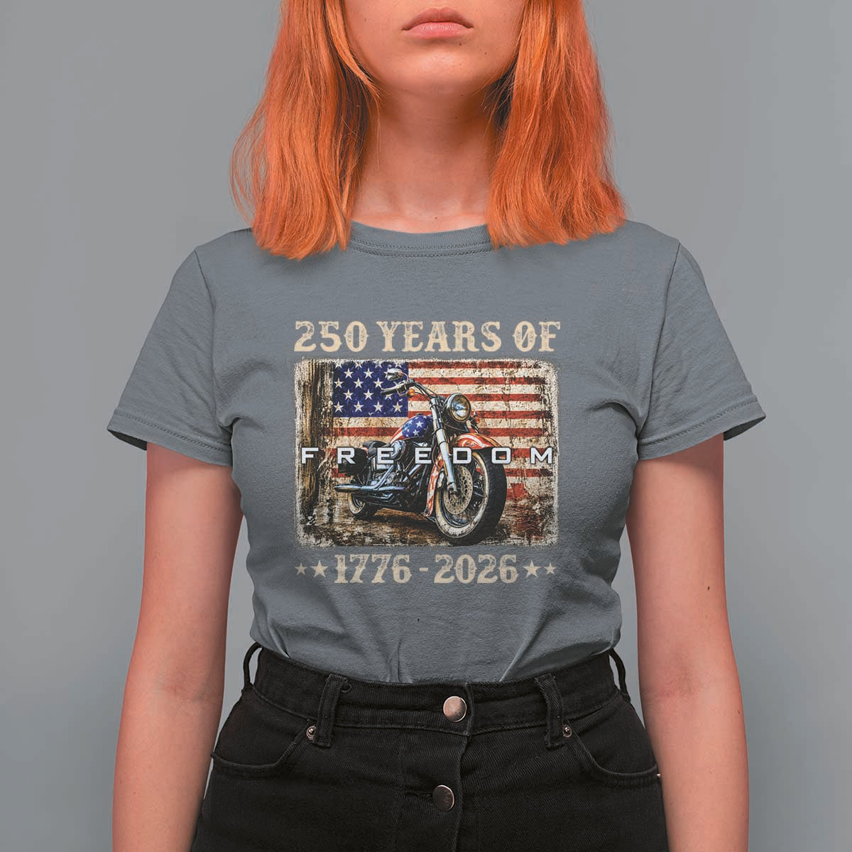 250 Years Of Freedom Motorcycle Patriotic Biker 1776 2026 T Shirt For Women