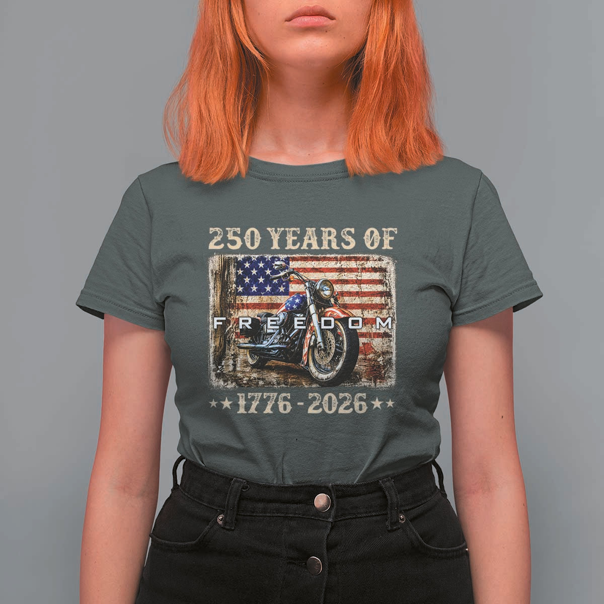 250 Years Of Freedom Motorcycle Patriotic Biker 1776 2026 T Shirt For Women