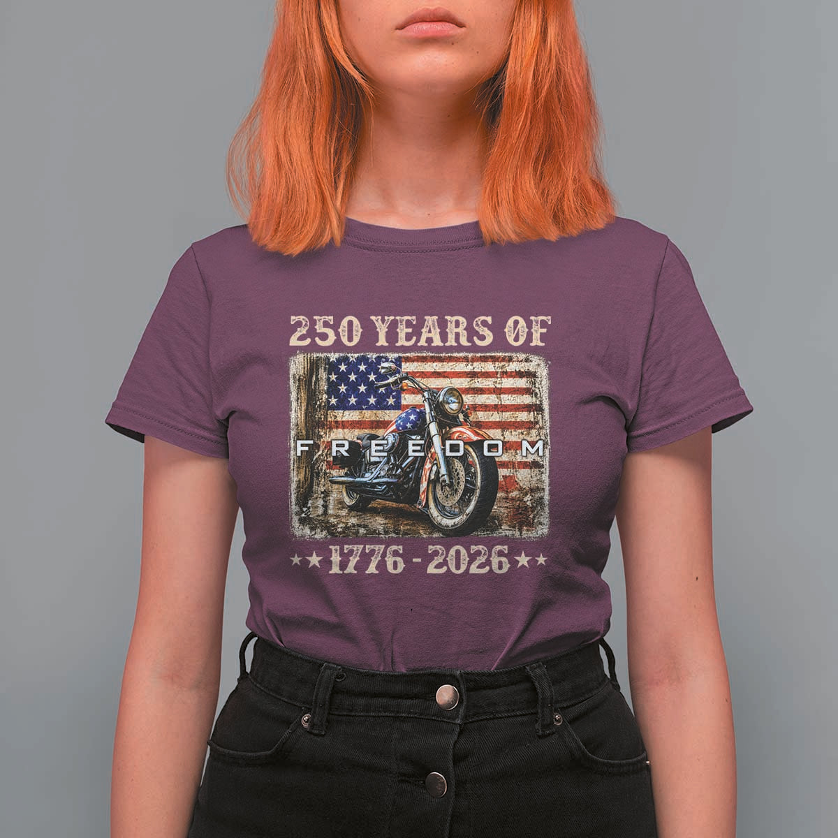 250 Years Of Freedom Motorcycle Patriotic Biker 1776 2026 T Shirt For Women