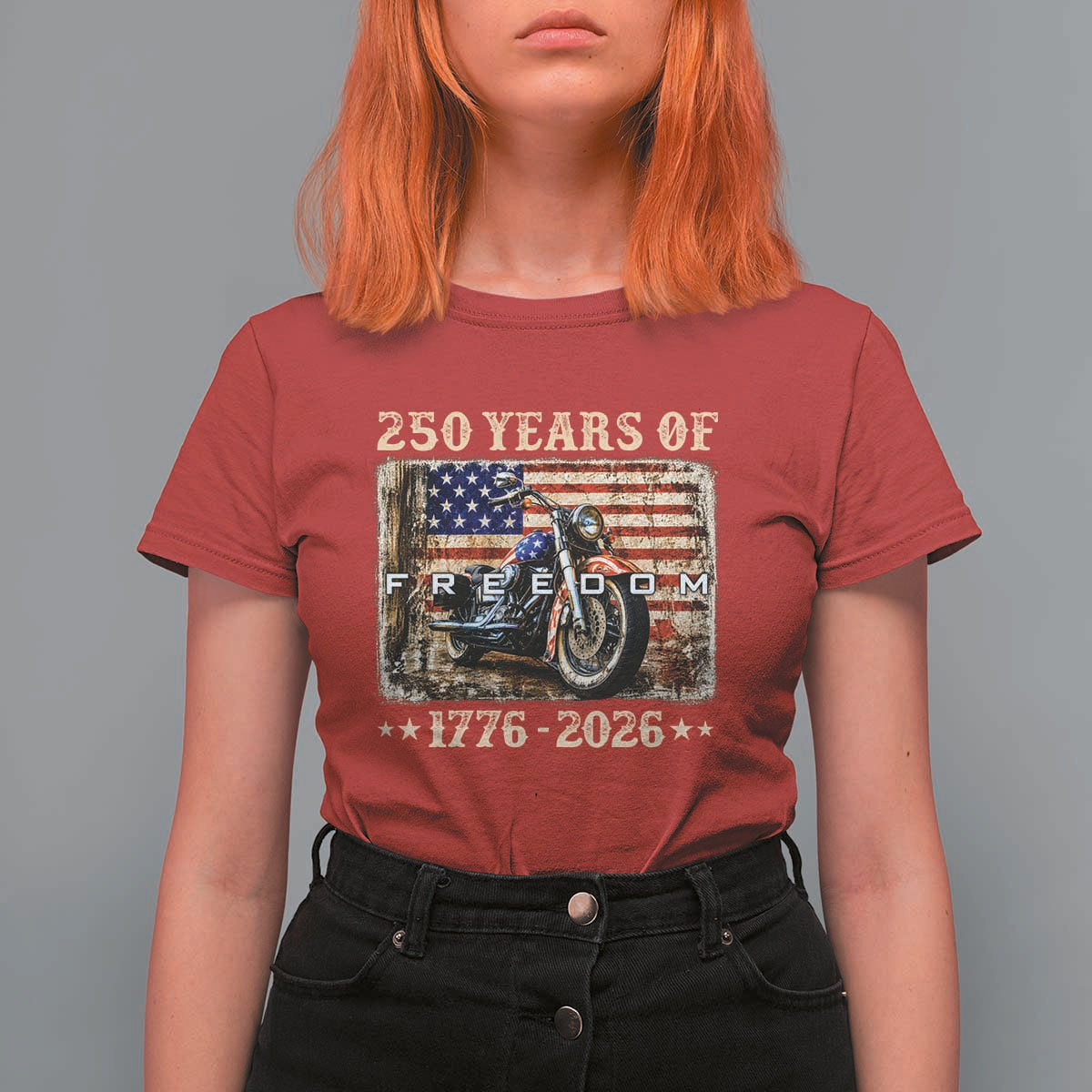250 Years Of Freedom Motorcycle Patriotic Biker 1776 2026 T Shirt For Women