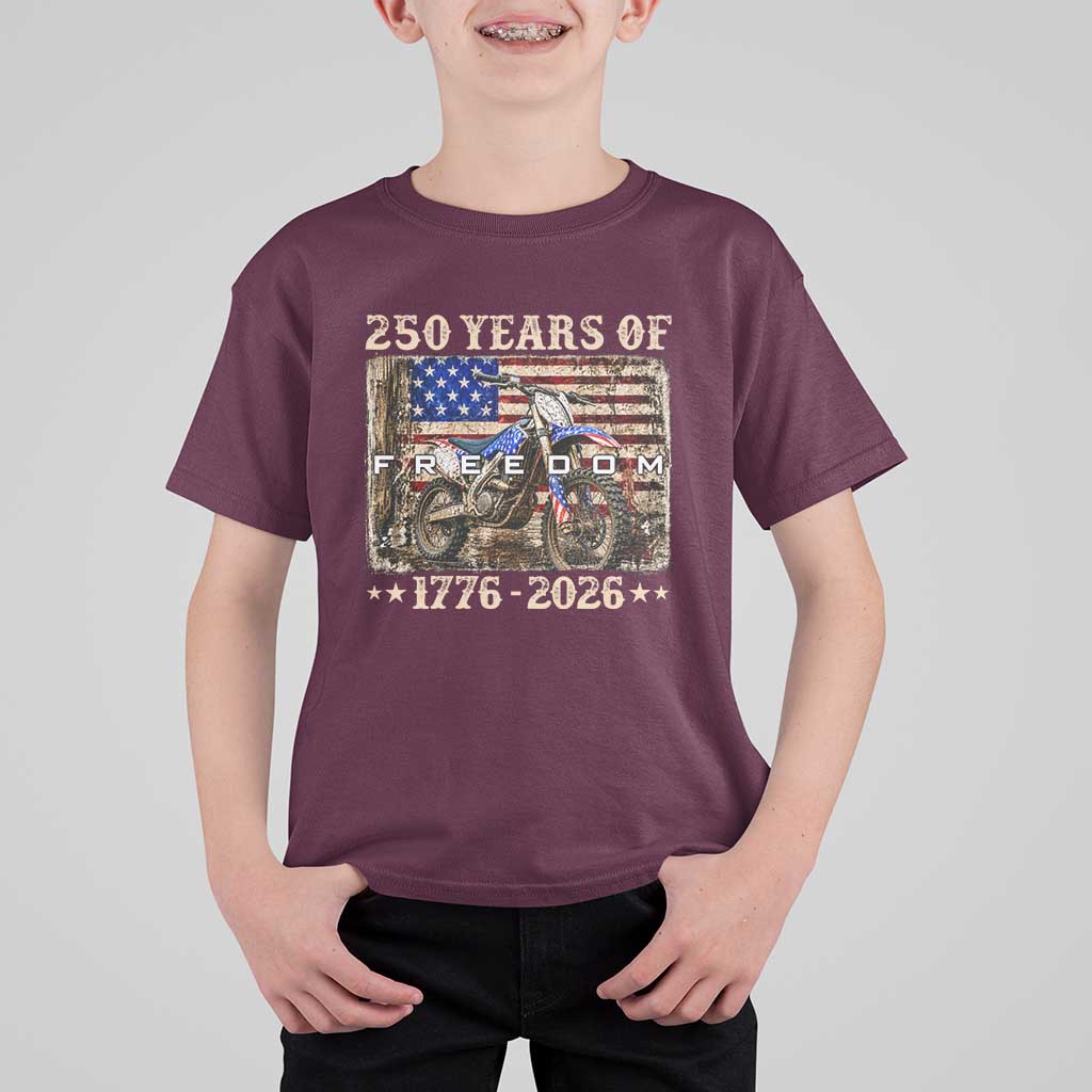 250 Years Of Freedom Dirt Bike Motocross 1776 2026 T Shirt For Kid