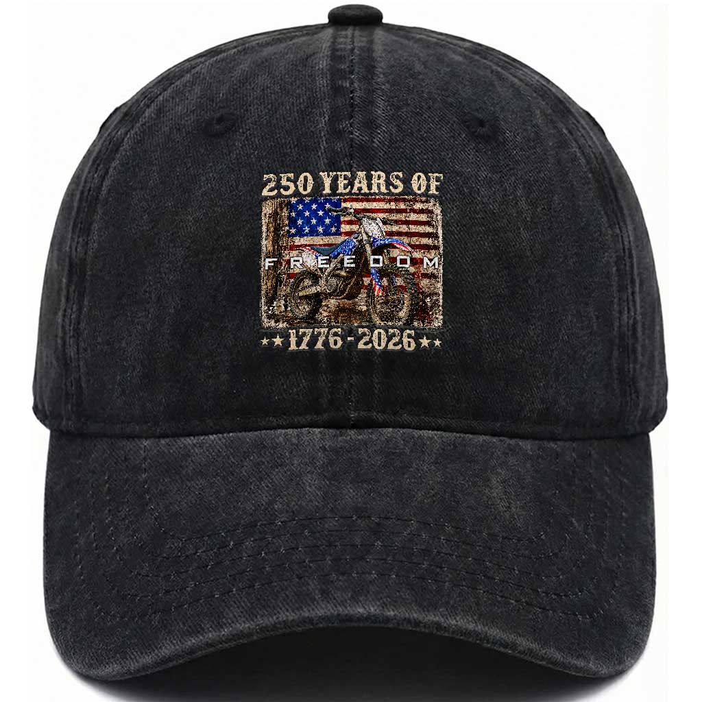 250 Years Of Freedom Dirt Bike Motocross 1776 2026 Washed Cotton Baseball Cap