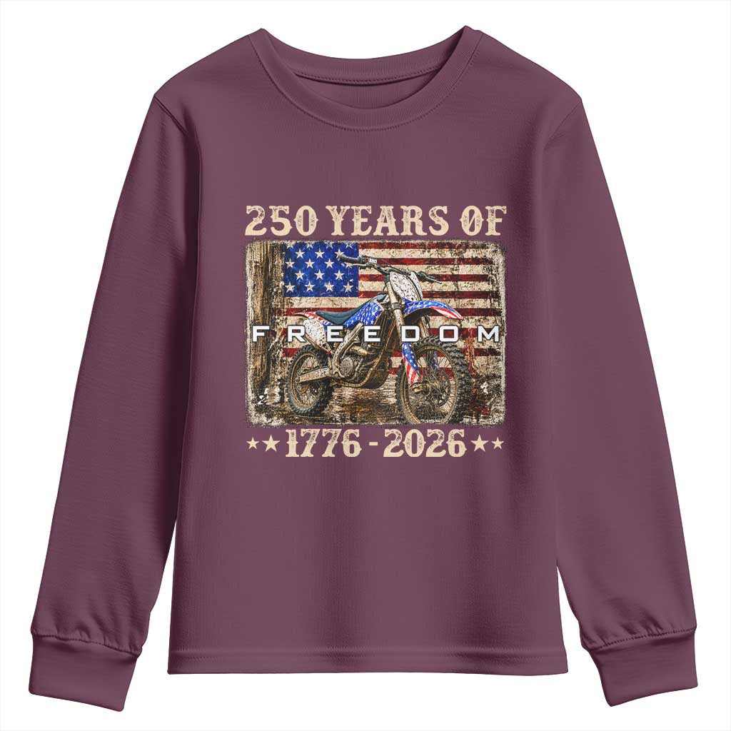 250 Years Of Freedom Dirt Bike Motocross 1776 2026 Youth Sweatshirt