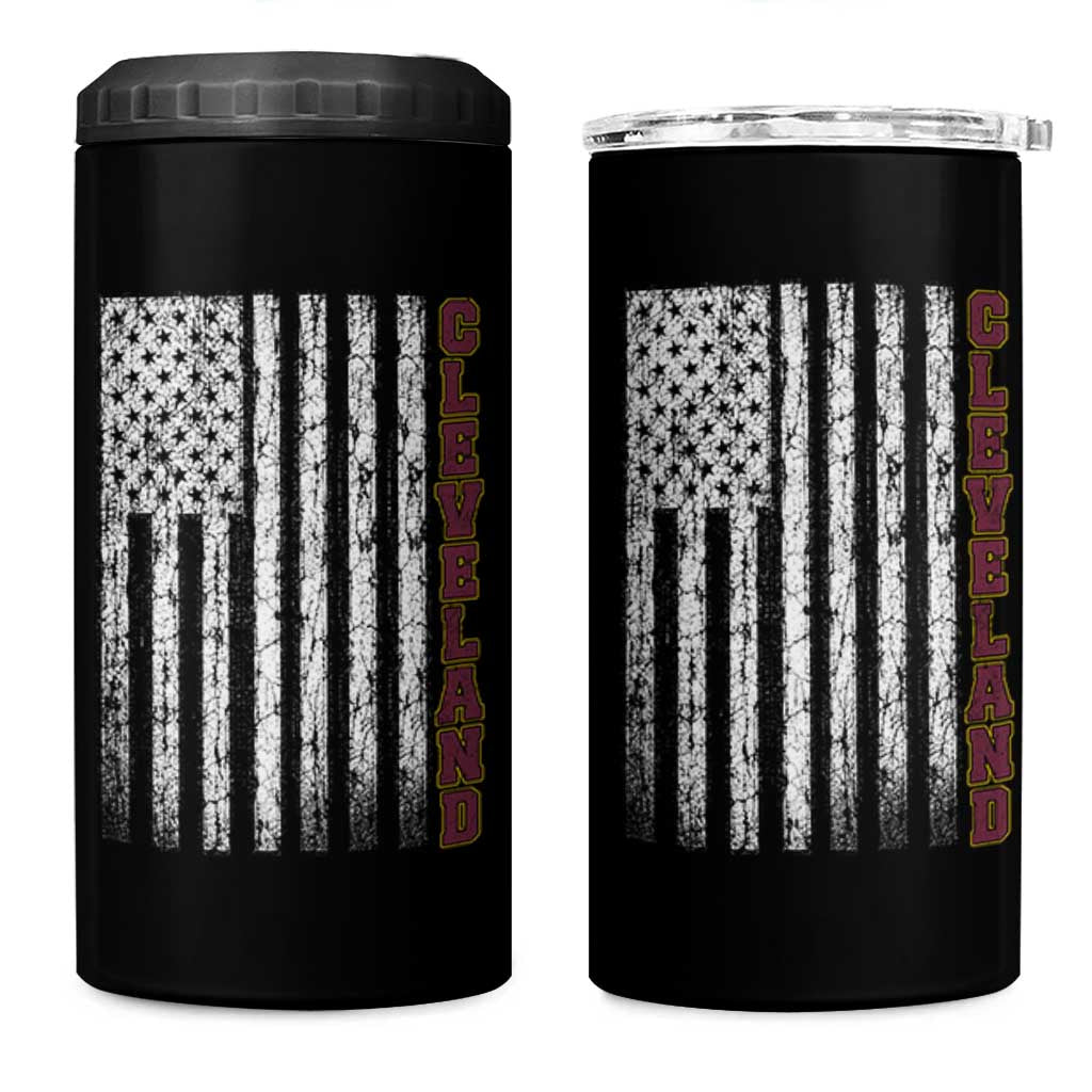Cleveland Ohio State Pride Vintage American Flag 4 in 1 Can Cooler Tumbler Vintage American Flag Ohio State Pride
