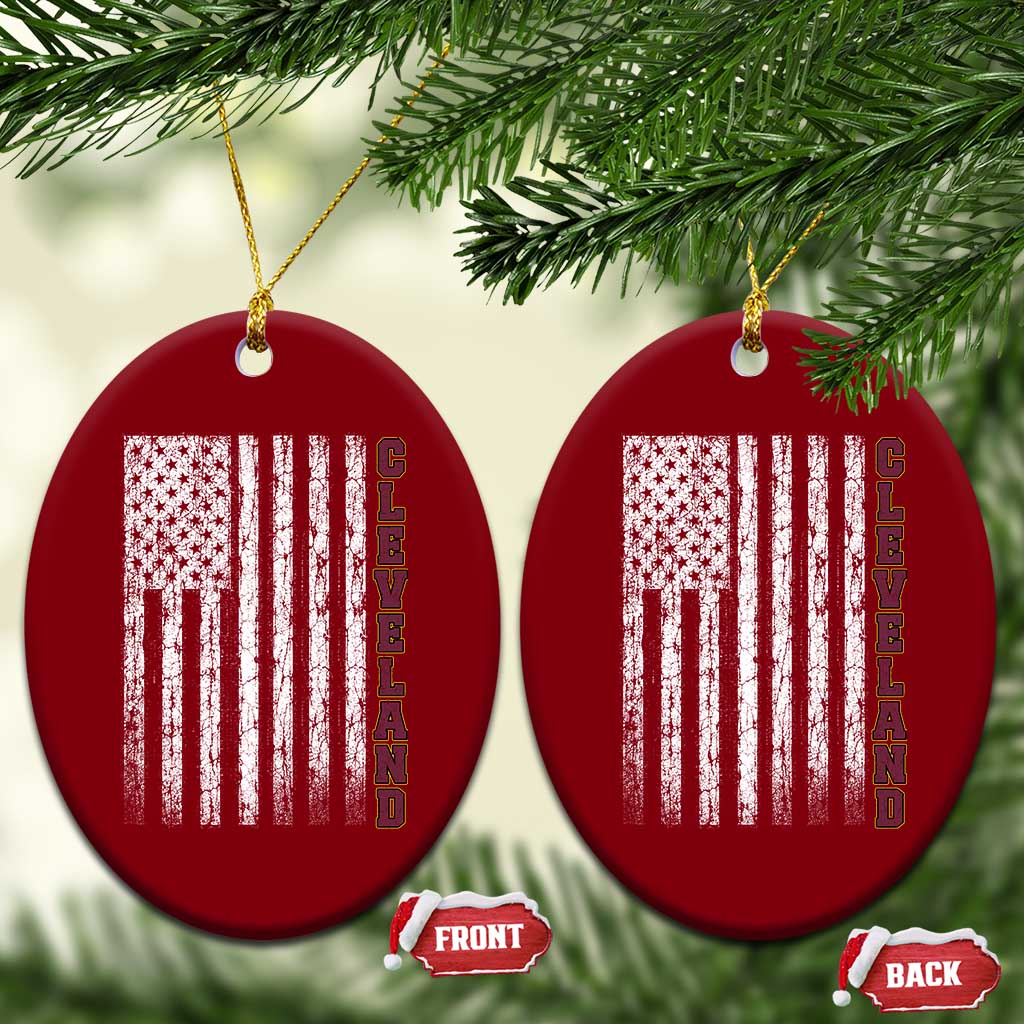 Cleveland Ohio State Pride Vintage American Flag Ceramic Ornament Vintage American Flag Ohio State Pride