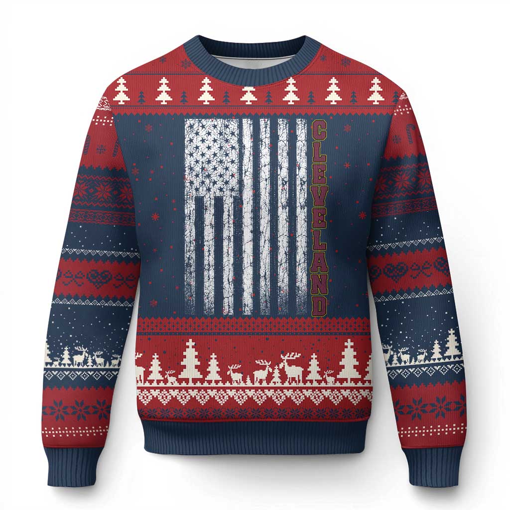 Cleveland Ohio State Pride Vintage American Flag Ugly Christmas Sweater Vintage American Flag Ohio State Pride