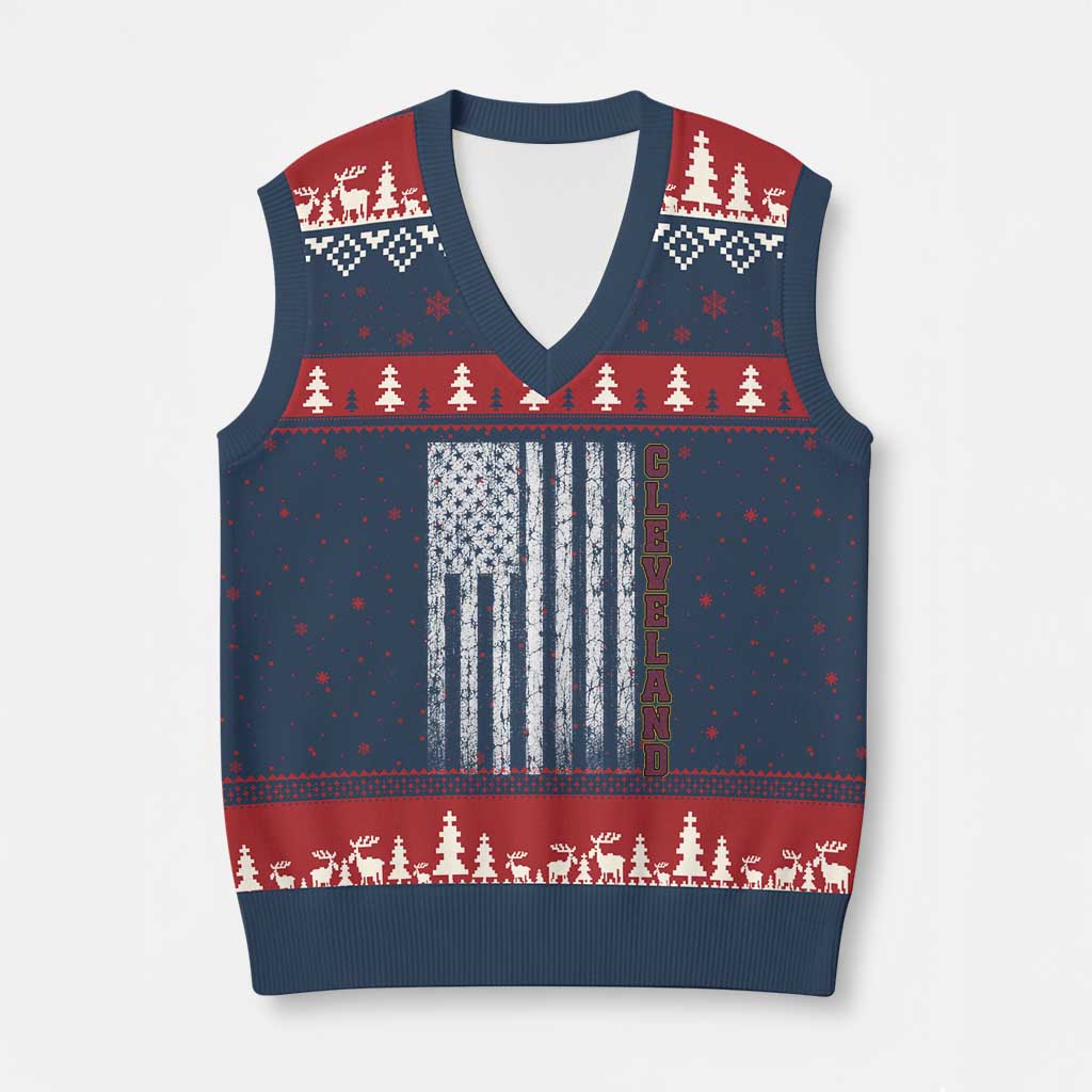 Cleveland Ohio State Pride Vintage American Flag V-Neck Knit Sweater Vest Vintage American Flag Ohio State Pride
