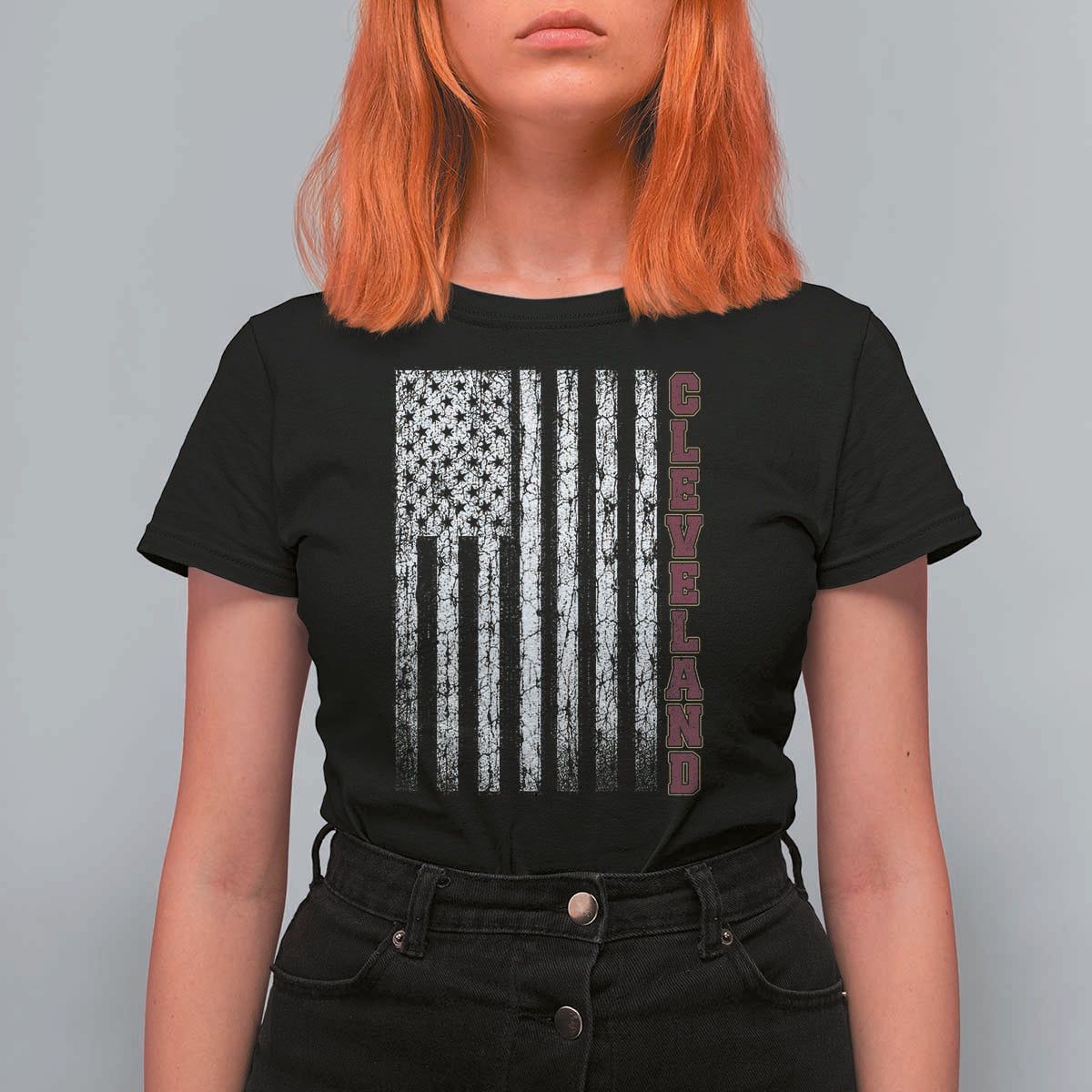 Cleveland Ohio State Pride Vintage American Flag T Shirt For Women