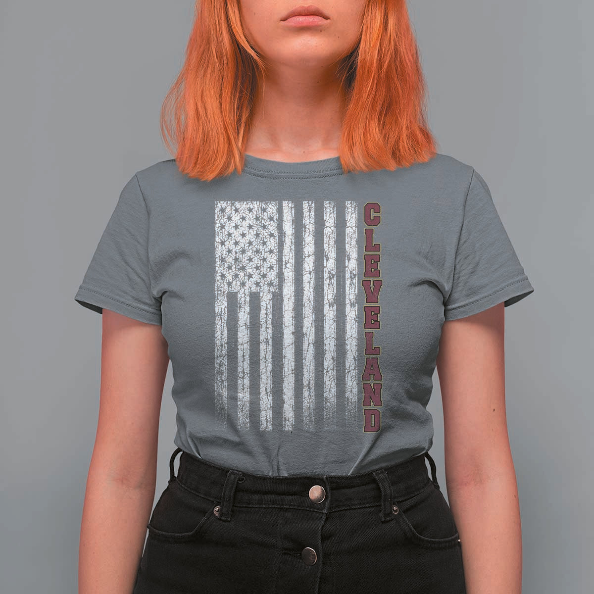 Cleveland Ohio State Pride Vintage American Flag T Shirt For Women