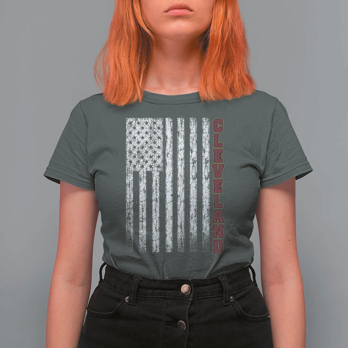 Cleveland Ohio State Pride Vintage American Flag T Shirt For Women