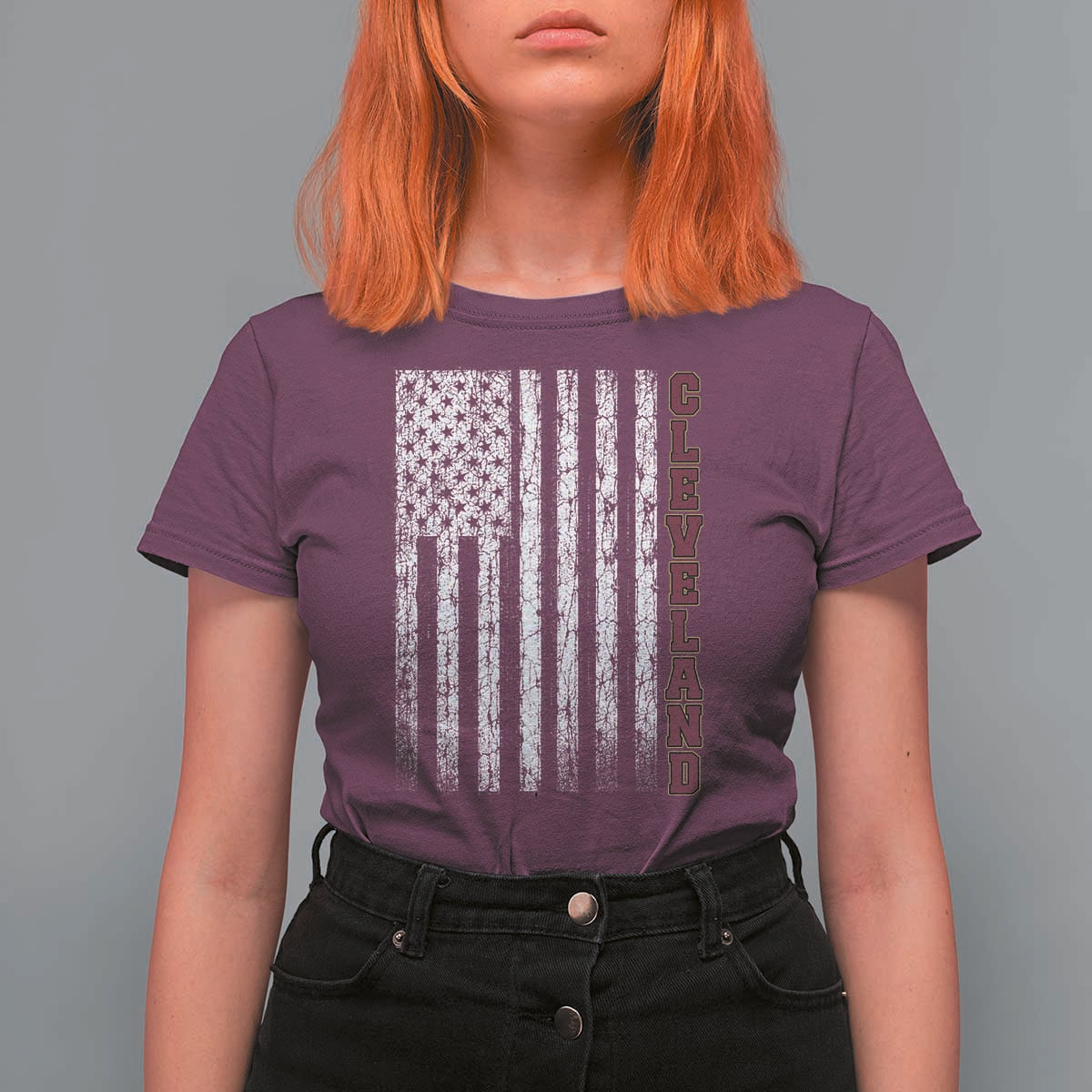 Cleveland Ohio State Pride Vintage American Flag T Shirt For Women
