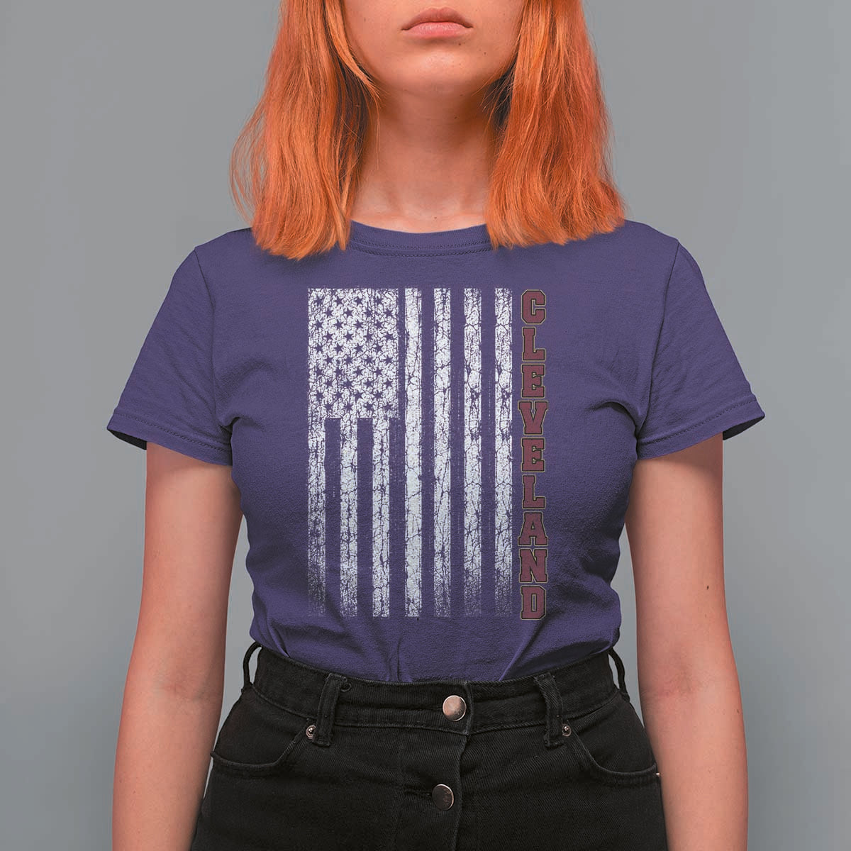 Cleveland Ohio State Pride Vintage American Flag T Shirt For Women