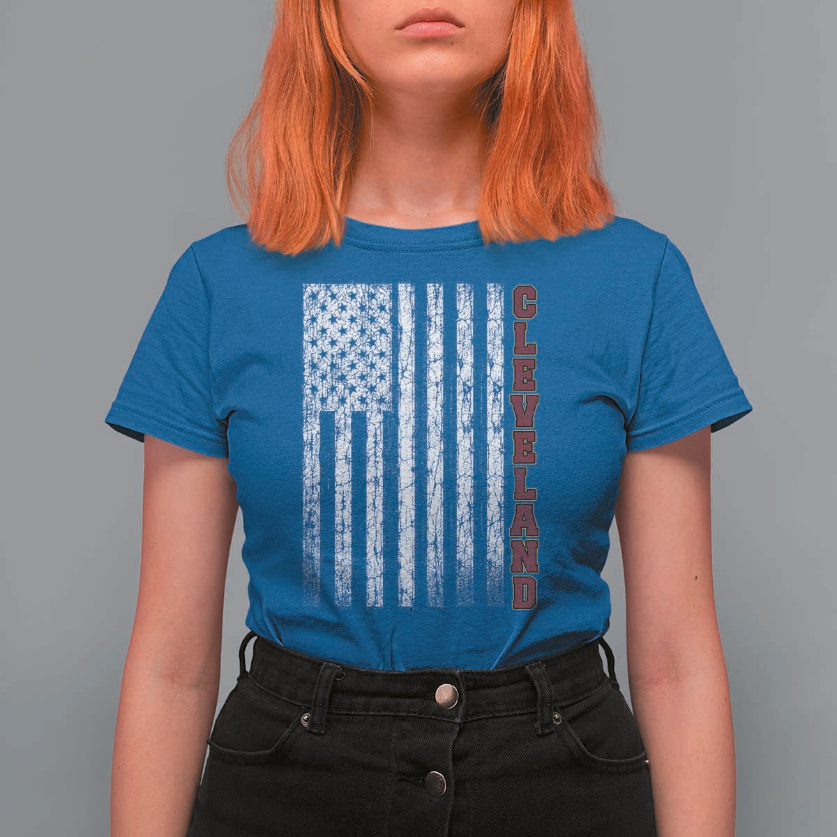 Cleveland Ohio State Pride Vintage American Flag T Shirt For Women