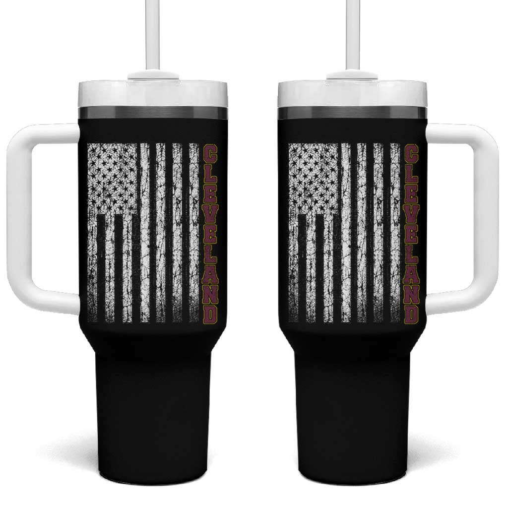 Cleveland Ohio State Pride Vintage American Flag Tumbler With Handle Vintage American Flag Ohio State Pride
