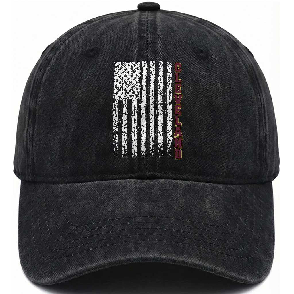Cleveland Ohio State Pride Vintage American Flag Washed Cotton Baseball Cap Vintage American Flag Ohio State Pride