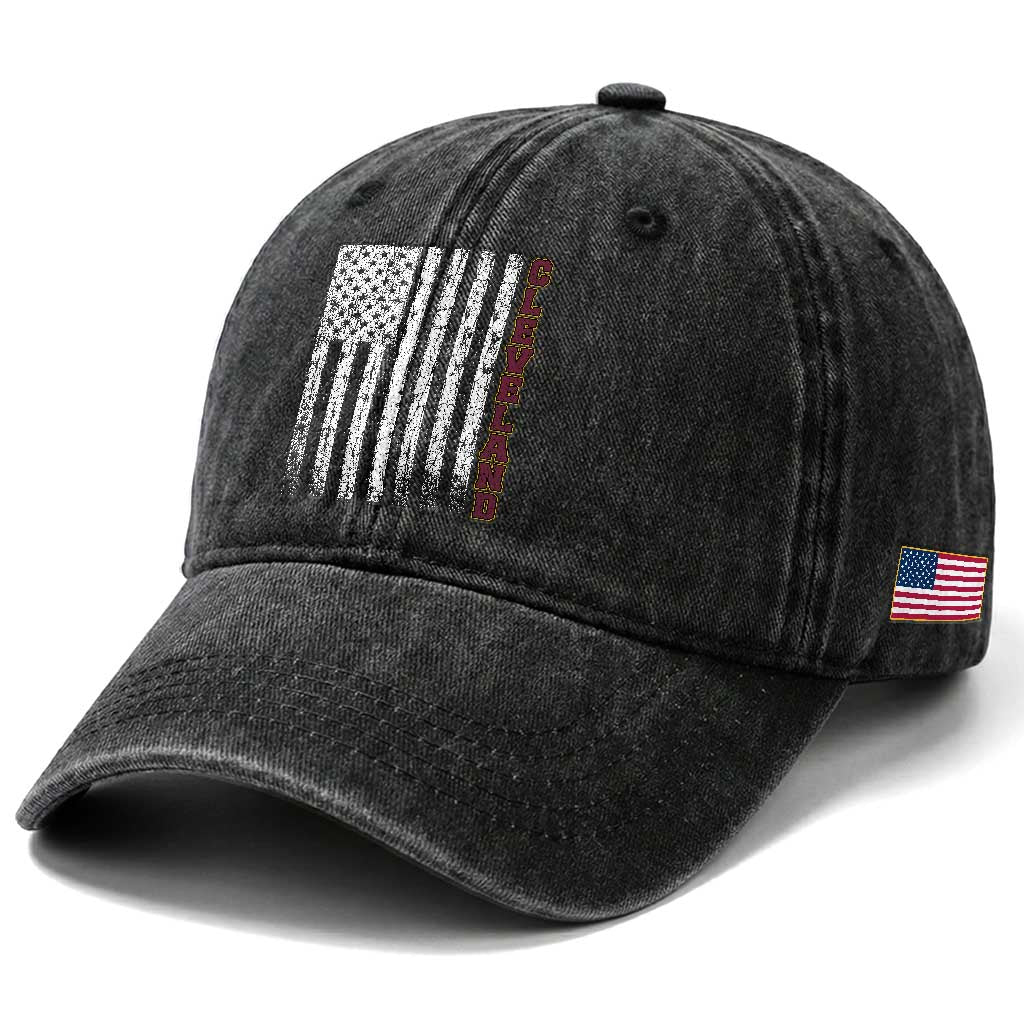 Cleveland Ohio State Pride Vintage American Flag Washed Cotton Baseball Cap Vintage American Flag Ohio State Pride