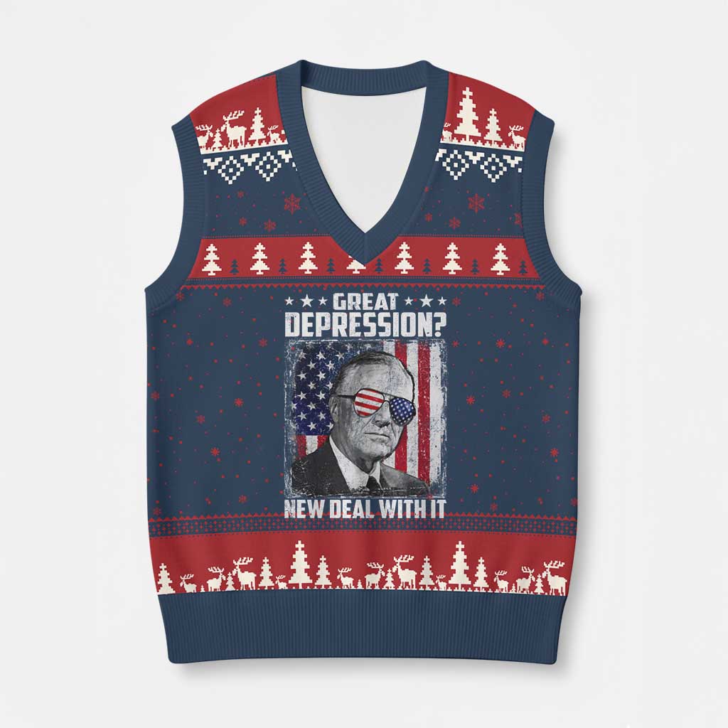 Franklin D Roosevelt V-Neck Knit Sweater Vest Great Depression New Deal With It