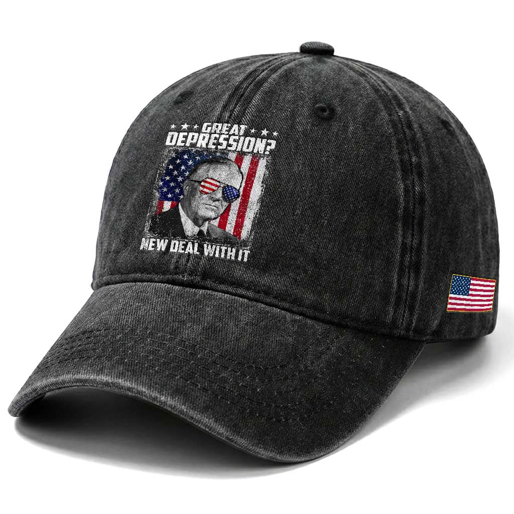 Franklin D Roosevelt Washed Cotton Baseball Cap Great Depression New Deal With It