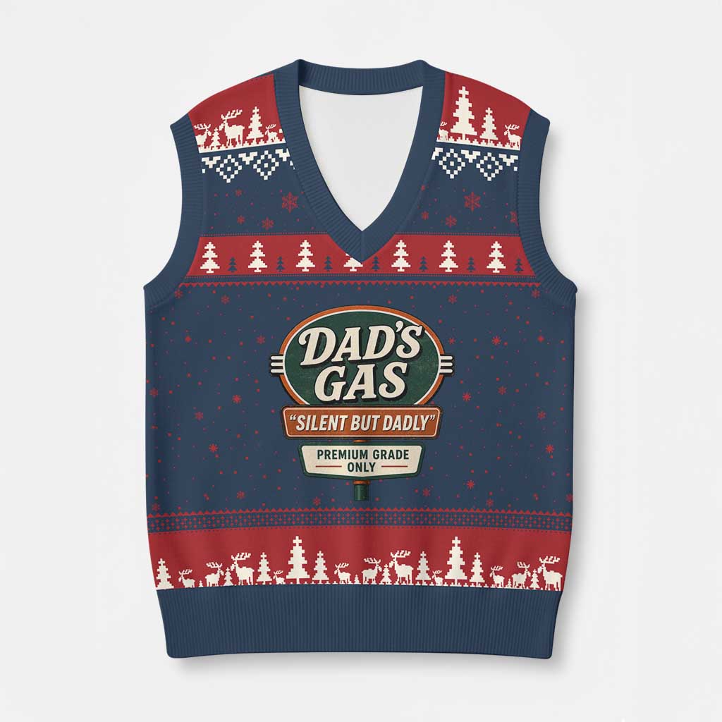 Dads Gas Silent But Dadly V-Neck Knit Sweater Vest Funny Fart Dad Farting Father's Day