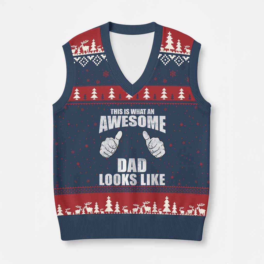 This Is What An Awesome Dad Looks Like V-Neck Knit Sweater Vest Funny Fathers Day Gifts