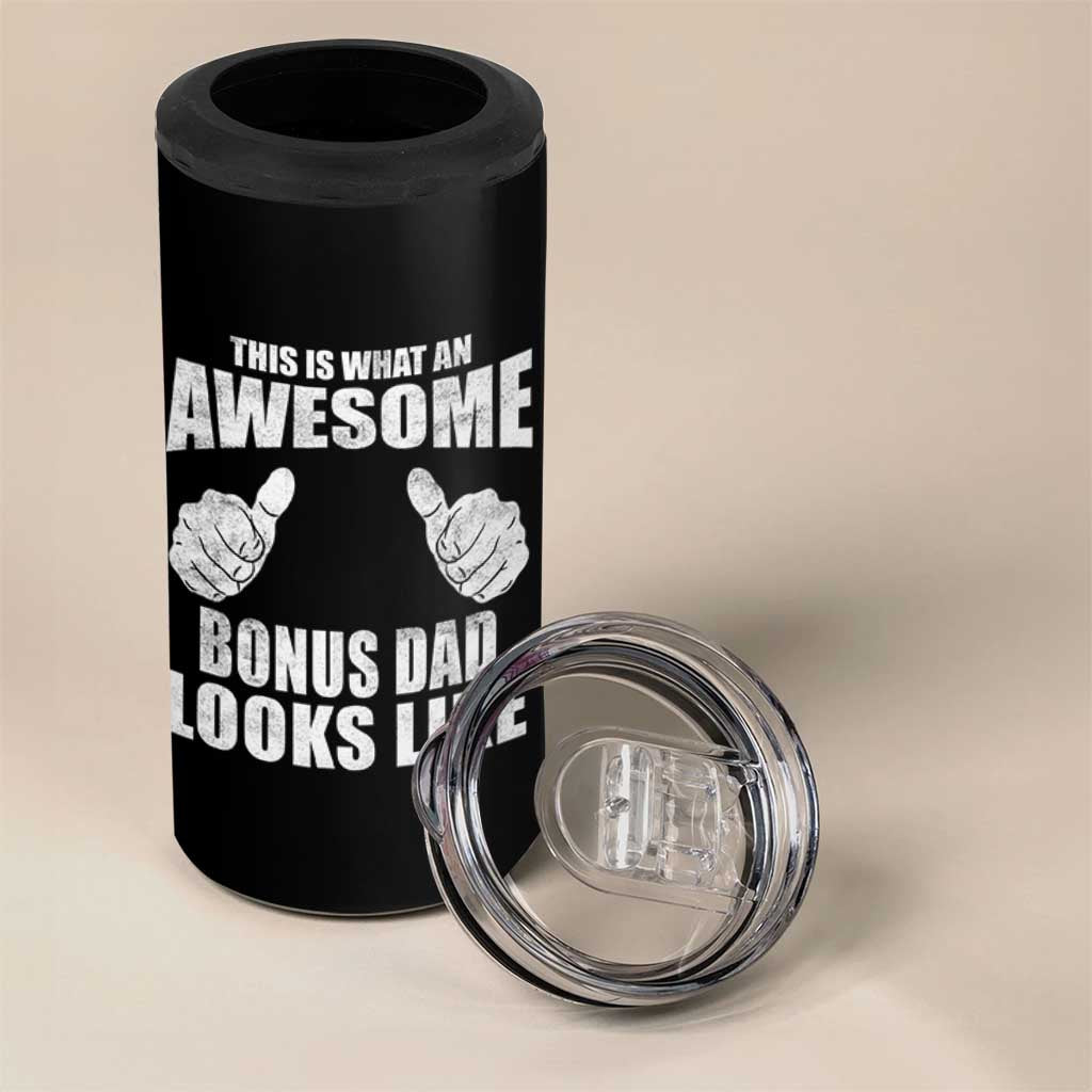 This Is What An Awesome Bonus Dad Looks Like 4 in 1 Can Cooler Tumbler Funny Step Dad Fathers Day Gifts