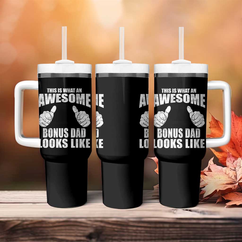 This Is What An Awesome Bonus Dad Looks Like Tumbler With Handle Funny Step Dad Fathers Day Gifts