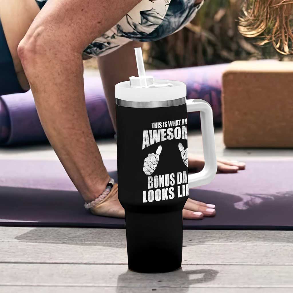 This Is What An Awesome Bonus Dad Looks Like Tumbler With Handle Funny Step Dad Fathers Day Gifts