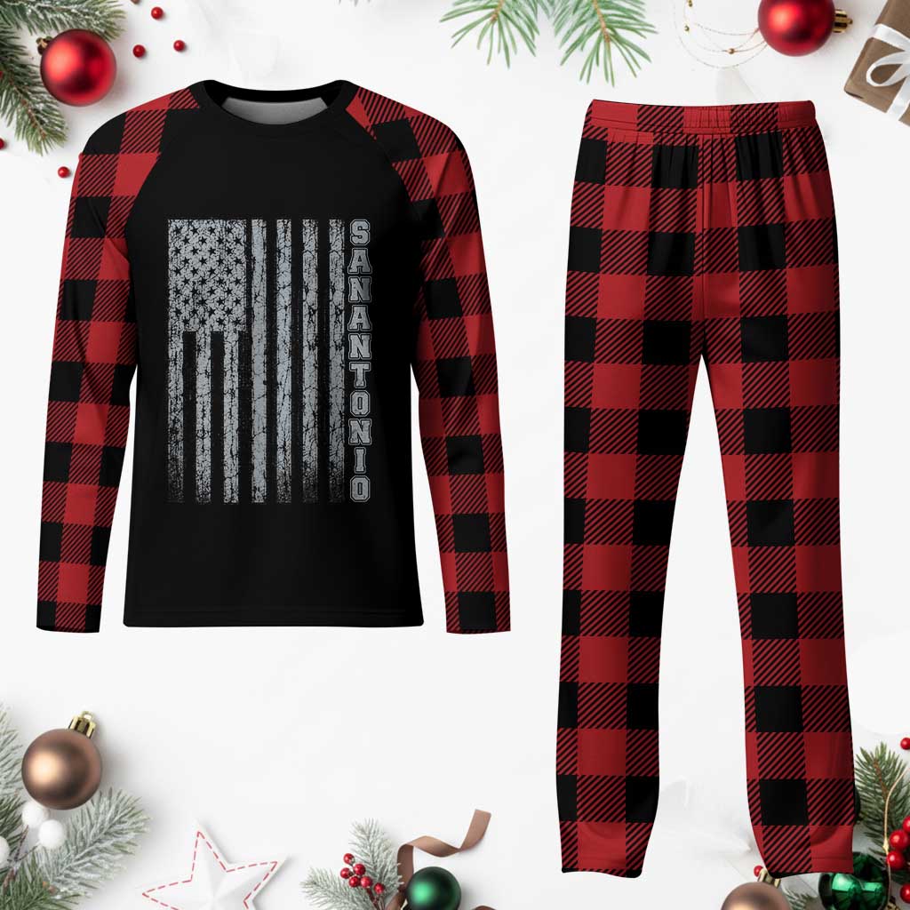 San Antonio Texas State Pride Vintage American Flag Plaid Pajama Set