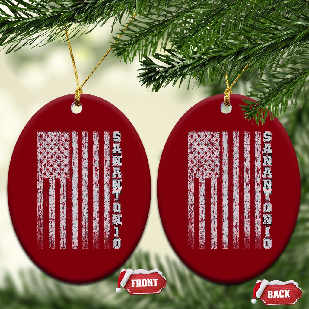 San Antonio Texas State Pride Vintage American Flag Ceramic Ornament