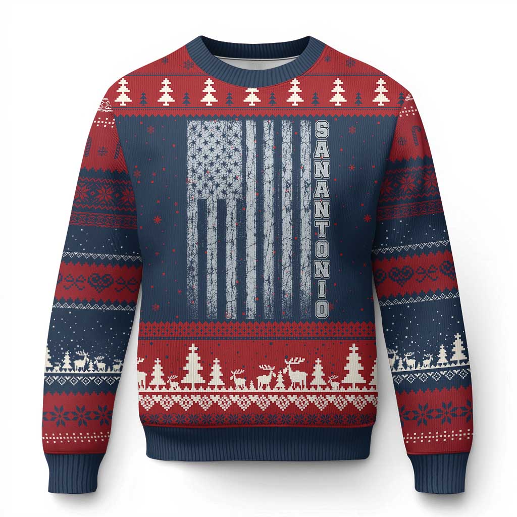San Antonio Texas State Pride Vintage American Flag Ugly Christmas Sweater