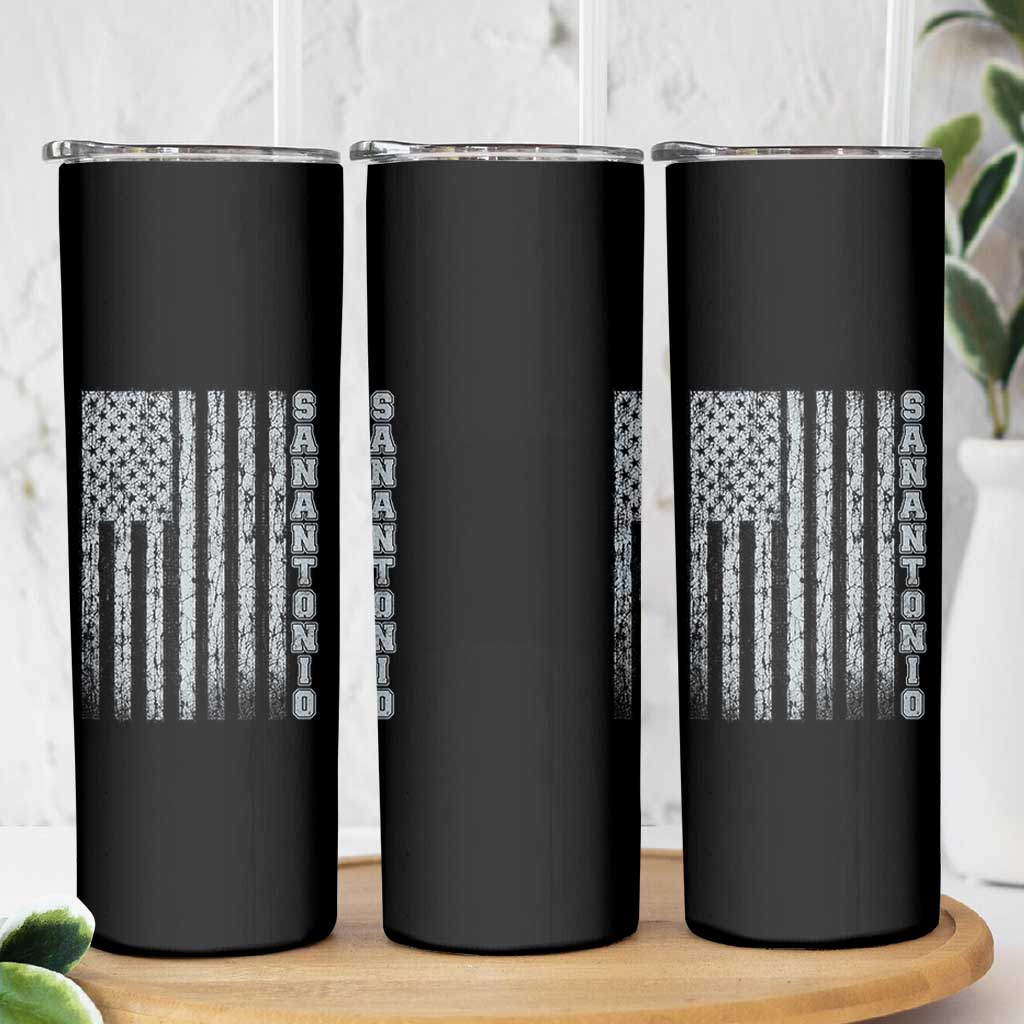 San Antonio Texas State Pride Vintage American Flag Skinny Tumbler