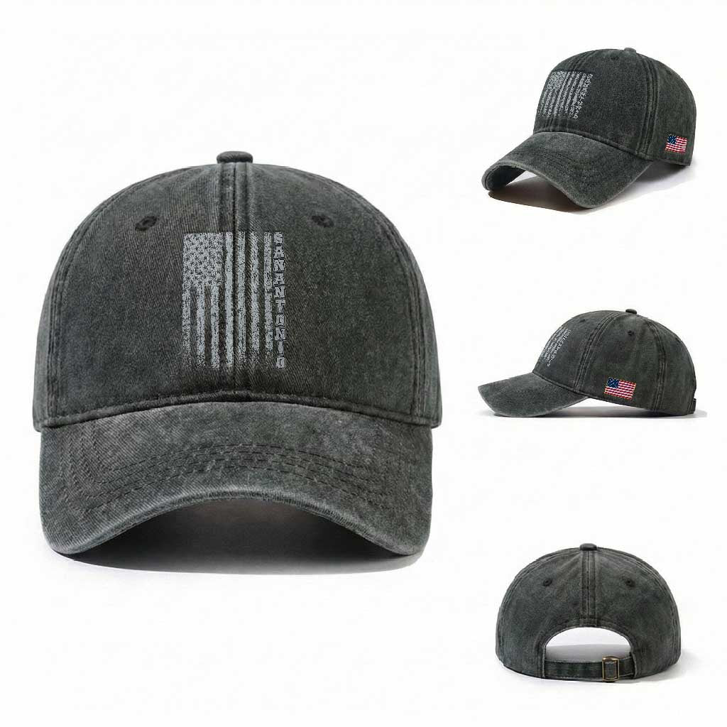San Antonio Texas State Pride Vintage American Flag Washed Cotton Baseball Cap
