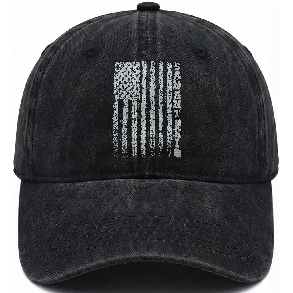 San Antonio Texas State Pride Vintage American Flag Washed Cotton Baseball Cap