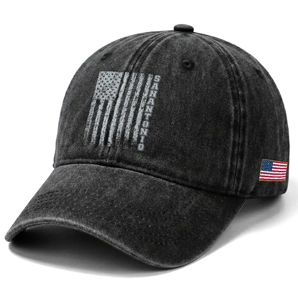 San Antonio Texas State Pride Vintage American Flag Washed Cotton Baseball Cap