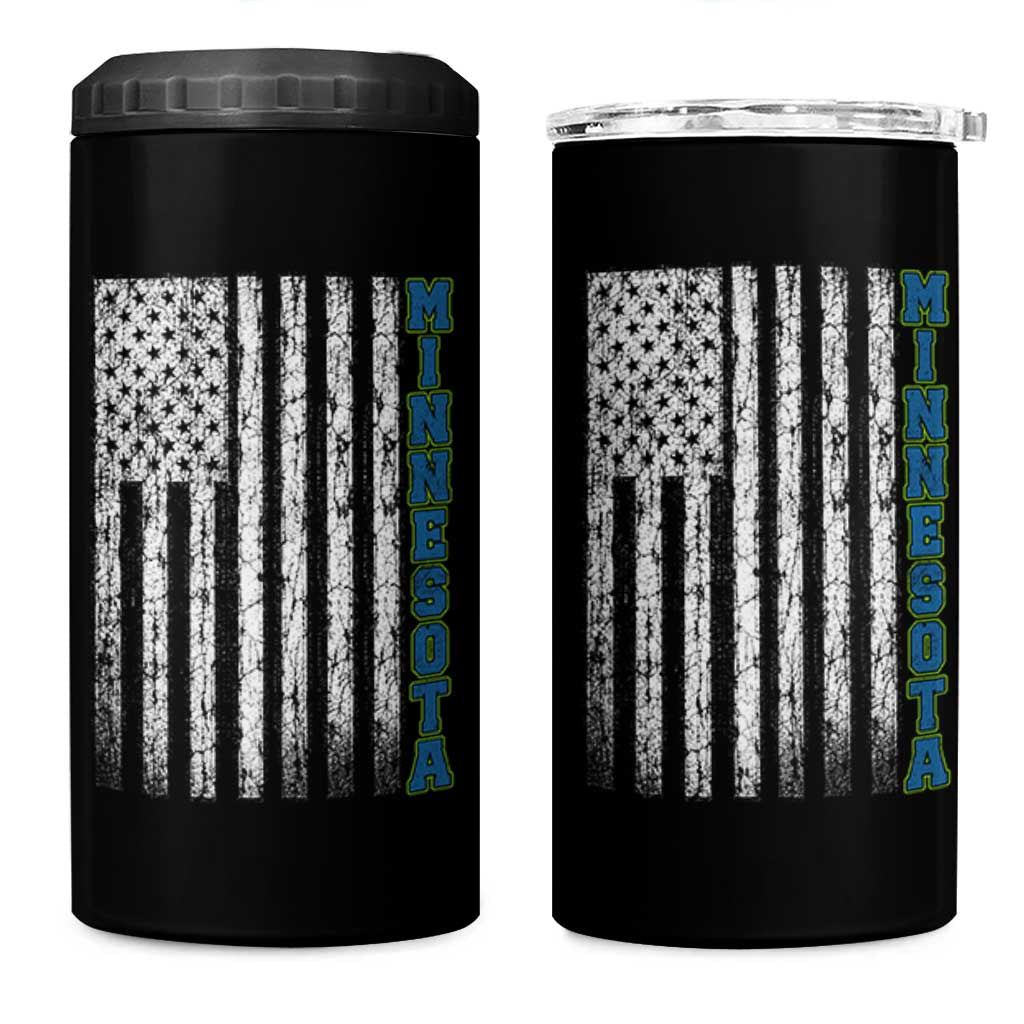 Minnesota MN State Pride Vintage American Flag 4 in 1 Can Cooler Tumbler