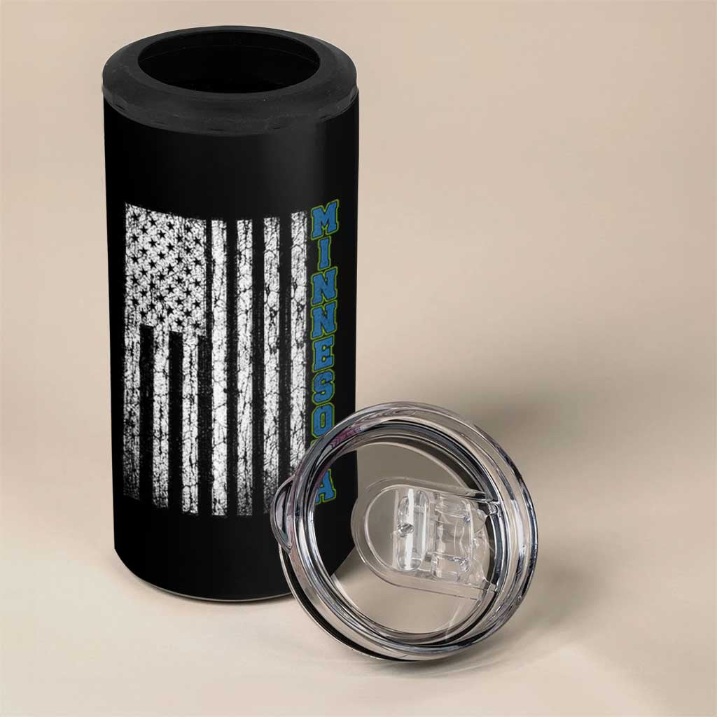 Minnesota MN State Pride Vintage American Flag 4 in 1 Can Cooler Tumbler