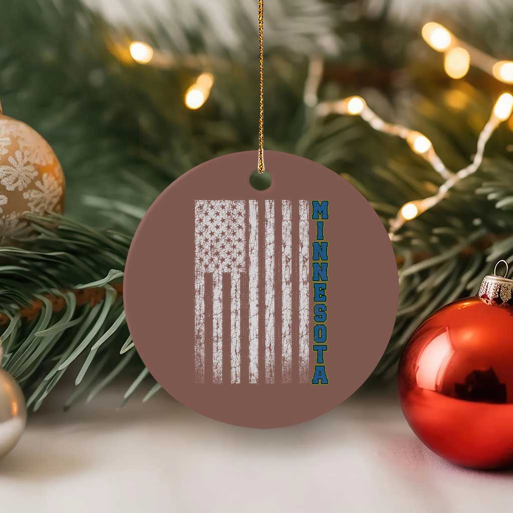 Minnesota MN State Pride Vintage American Flag Ceramic Ornament