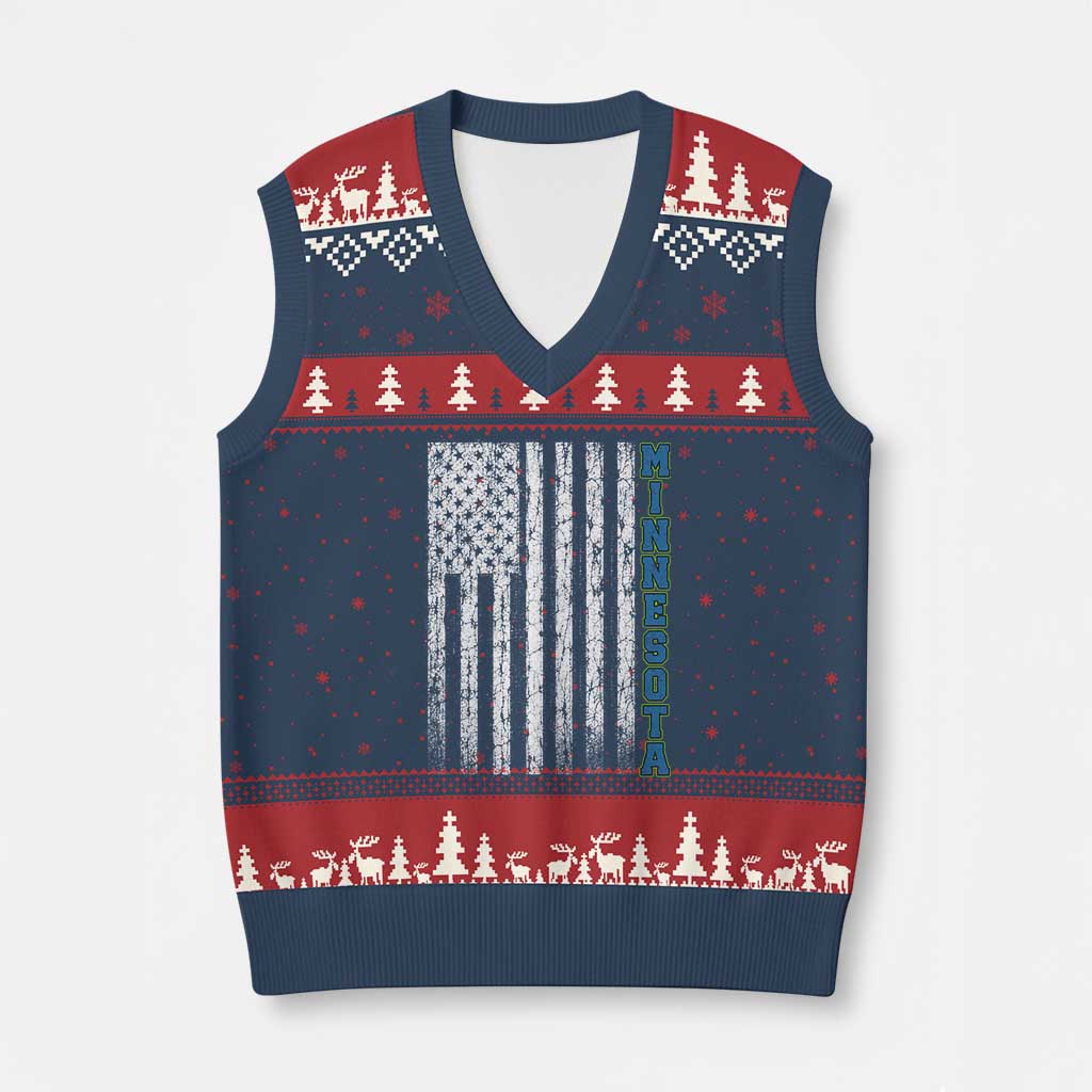 Minnesota MN State Pride Vintage American Flag V-Neck Knit Sweater Vest