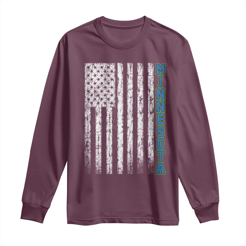 Minnesota MN State Pride Vintage American Flag Long Sleeve Shirt