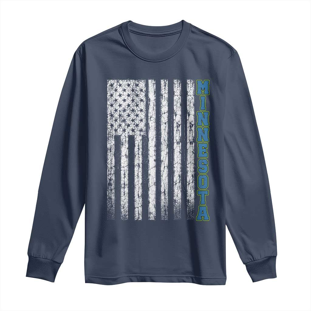 Minnesota MN State Pride Vintage American Flag Long Sleeve Shirt