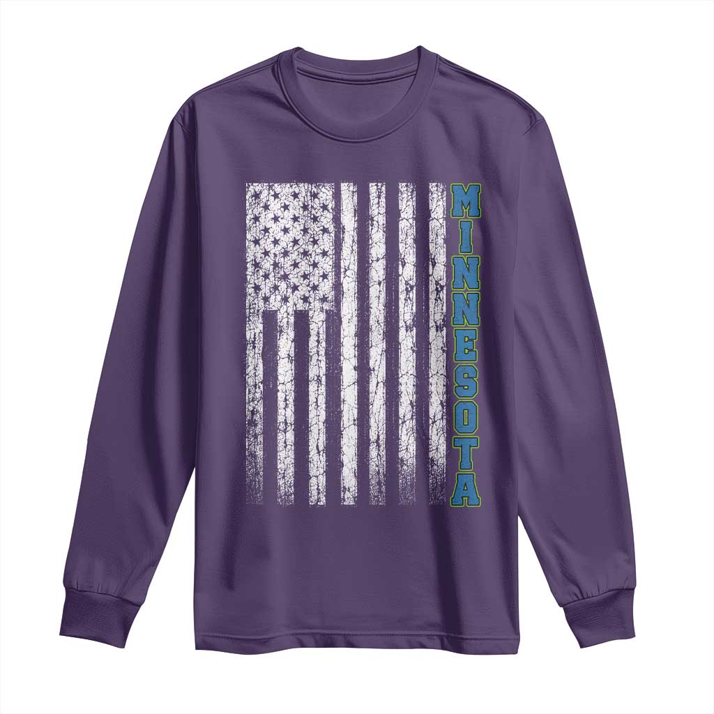 Minnesota MN State Pride Vintage American Flag Long Sleeve Shirt